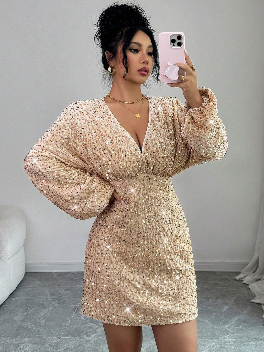 Rochie scurtă SHEIN, auriu