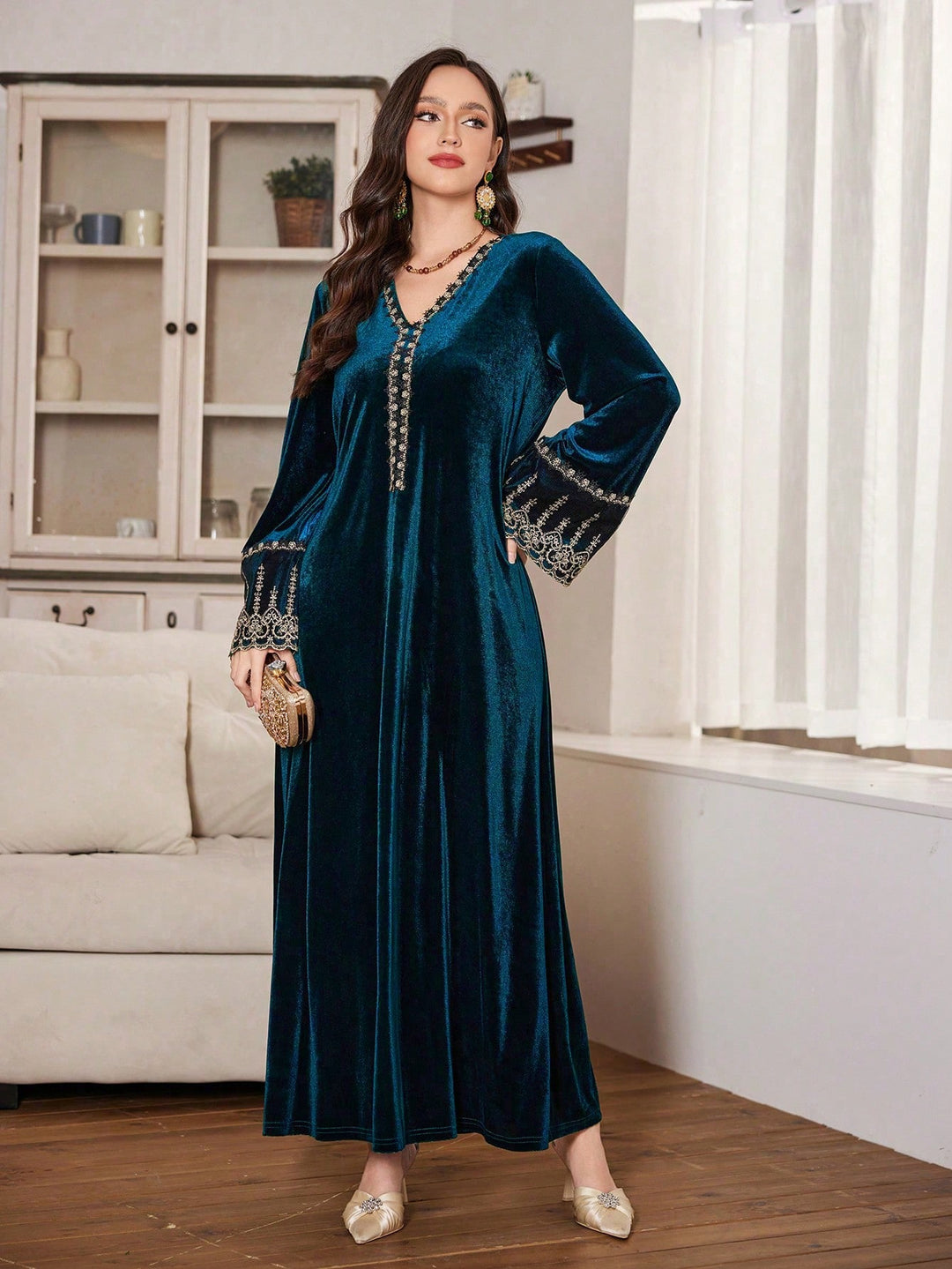 Set caftan și jalabiya SHEIN, turcoaz