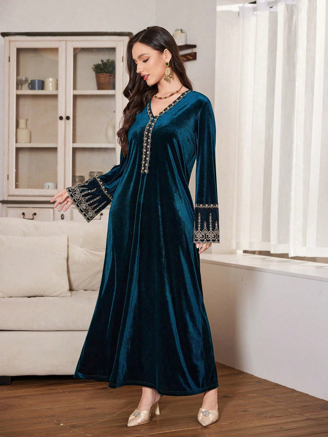 Set caftan și jalabiya SHEIN, turcoaz