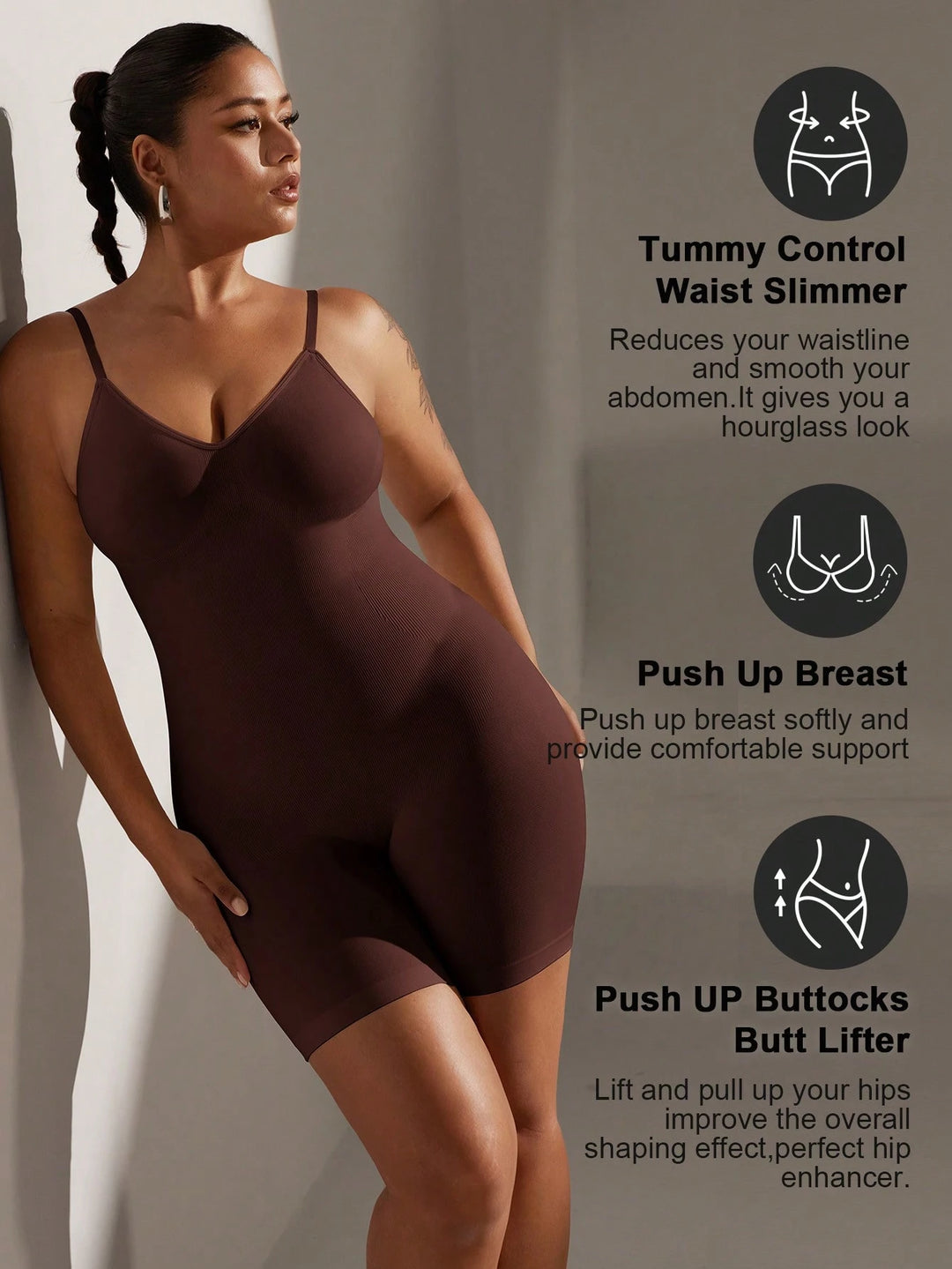 SHEIN alakformáló body, barna