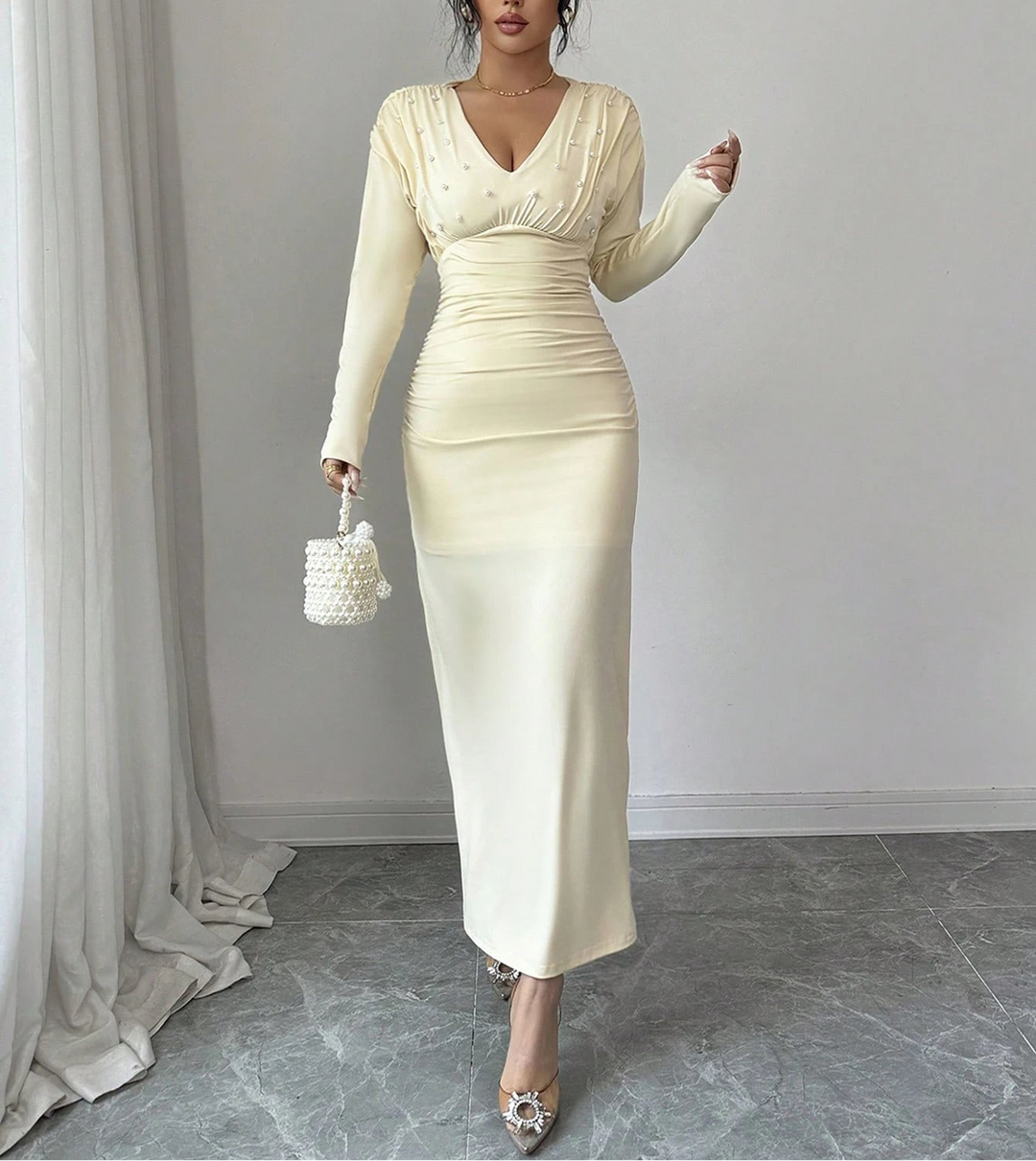 SHEIN maxi ruha, krém