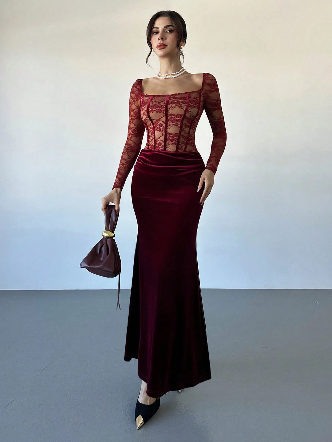 SHEIN maxi ruha, bordó