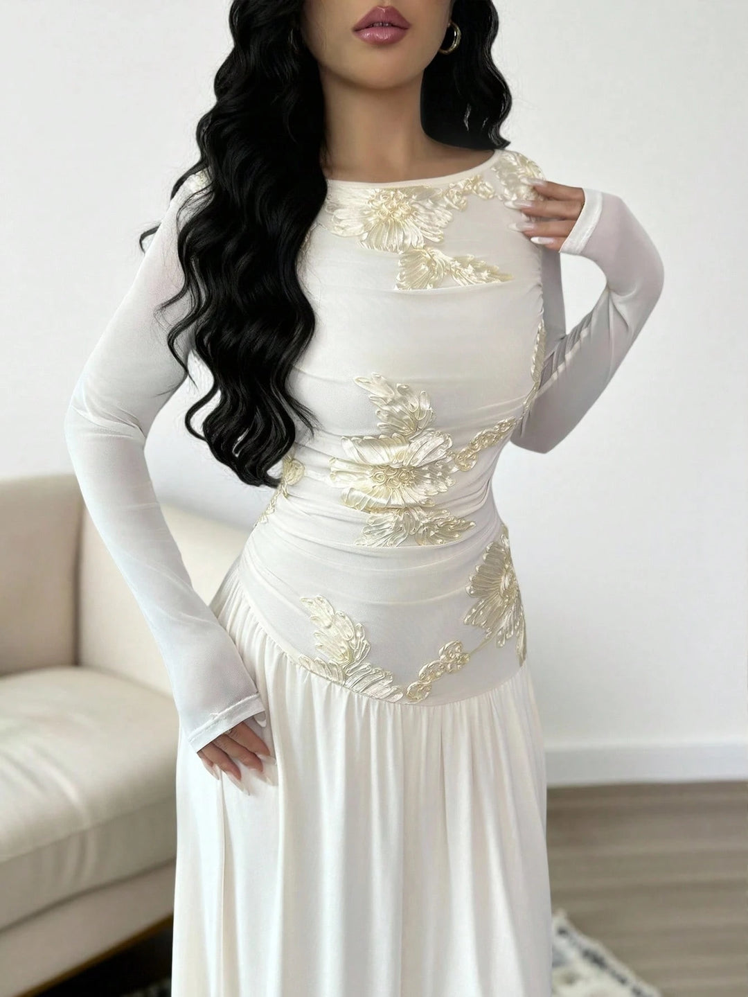 Rochie maxi SHEIN, crem