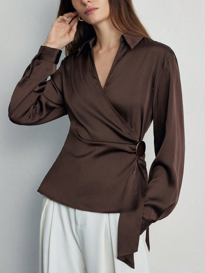 Cămașă elegantă SHEIN, maro