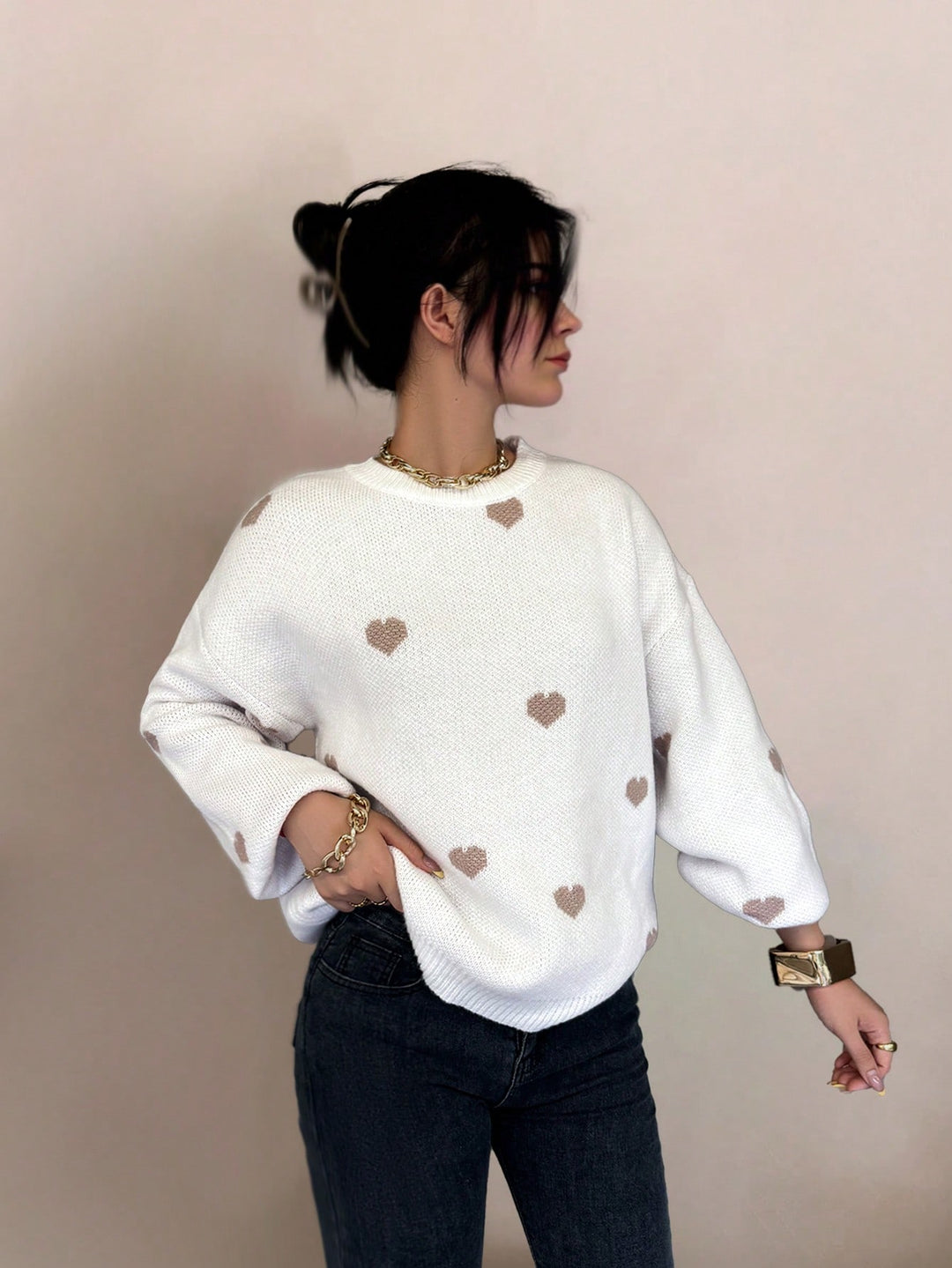 Pulóver SHEIN, krémszínű
