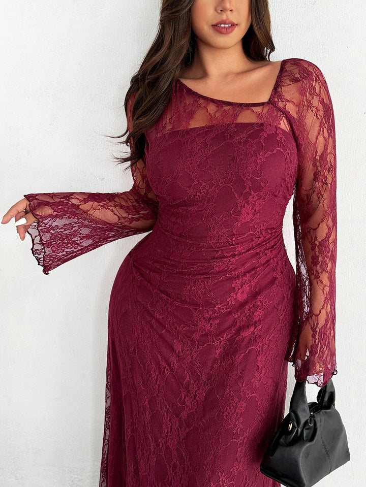 Shein Curve+ midi ruha, bordó