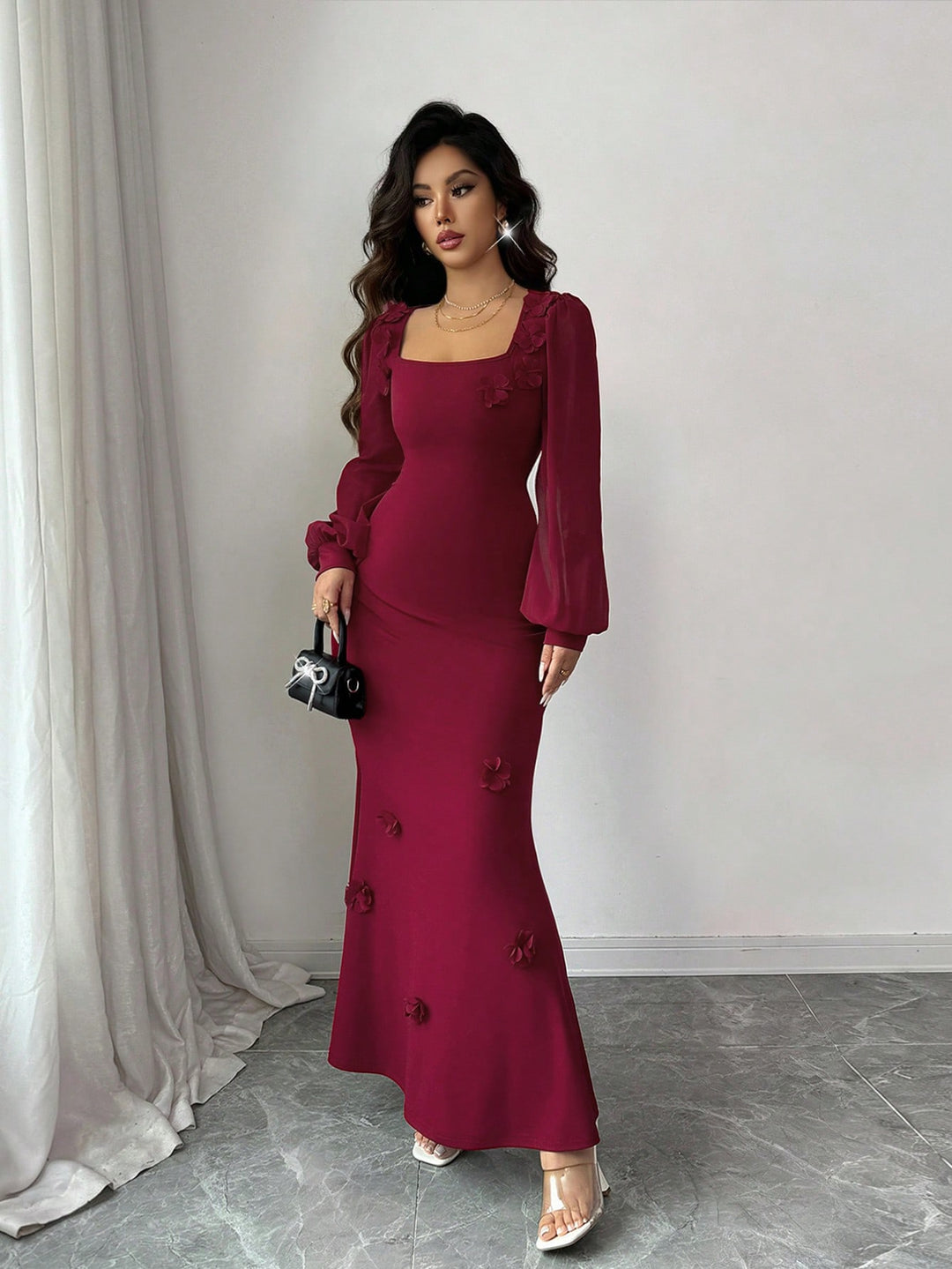 SHEIN bordó midi ruha
