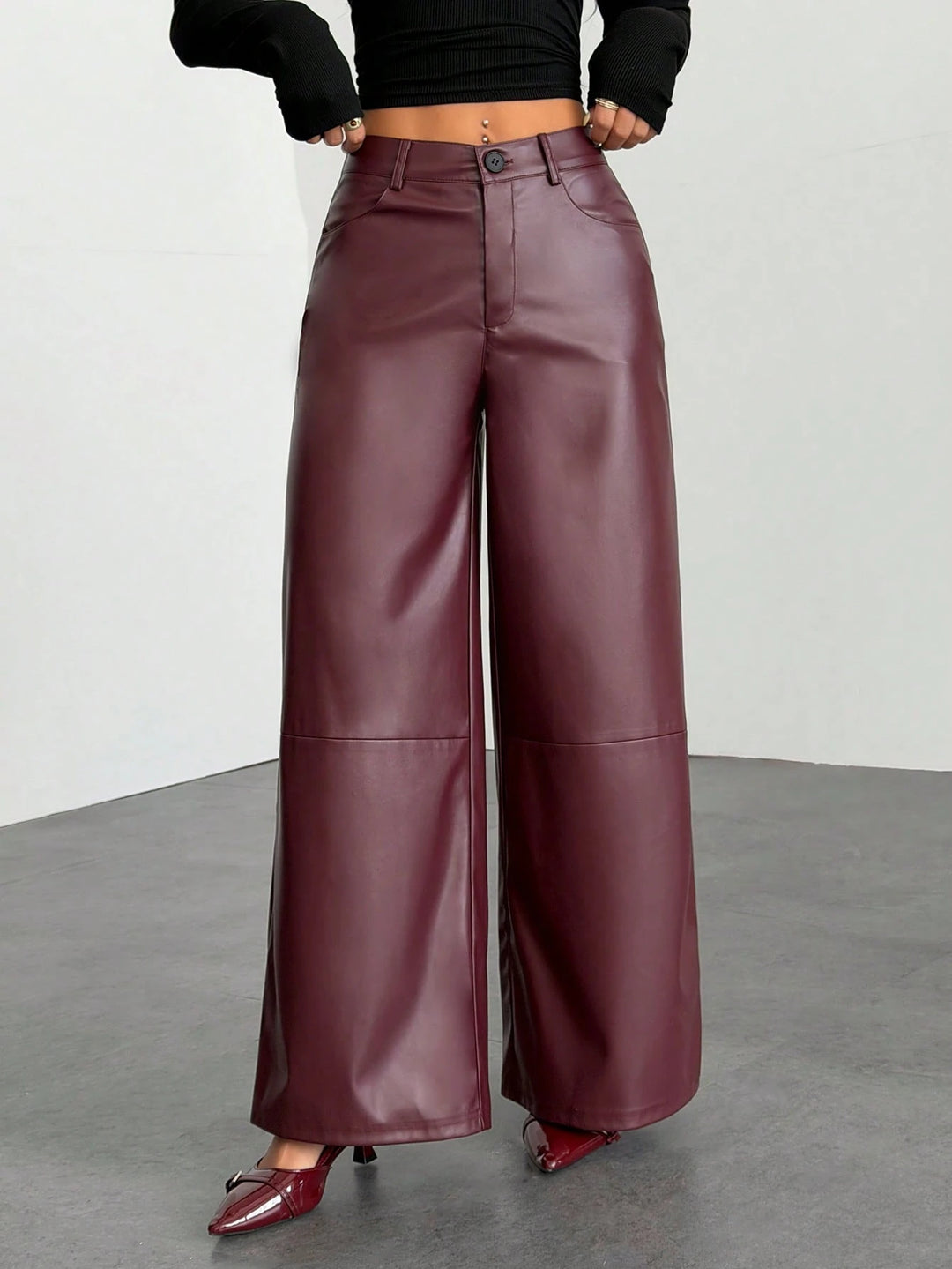 Pantaloni imitație de piele SHEIN, vișiniu