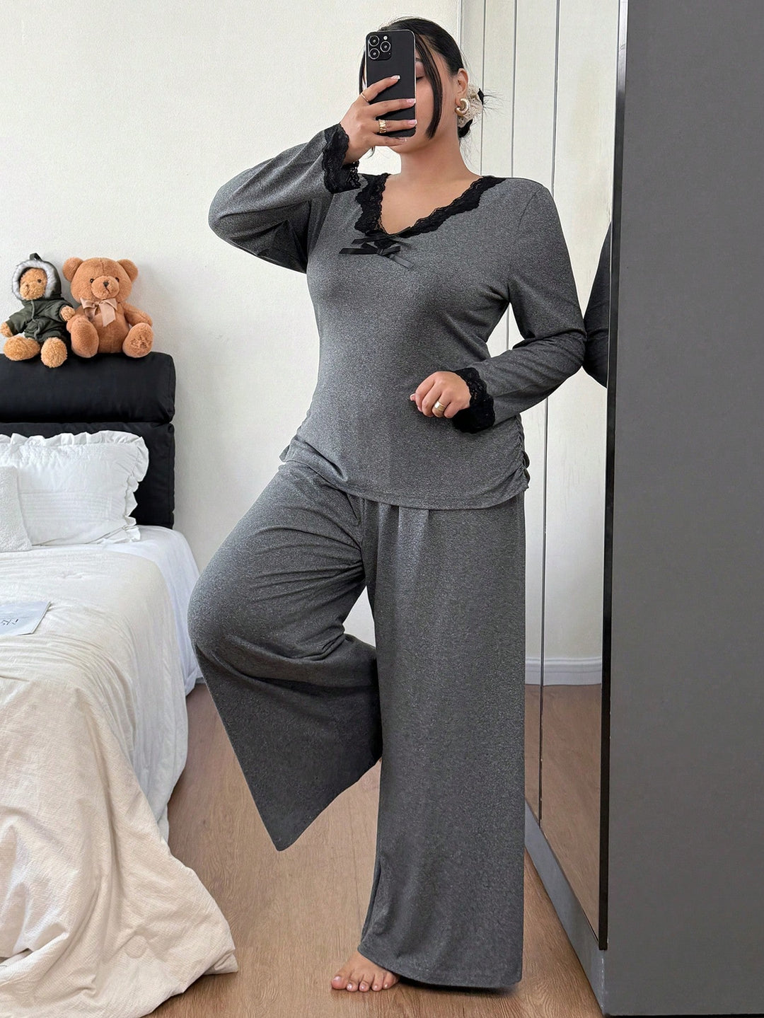Compleu pijamale Shein Curve+, gri