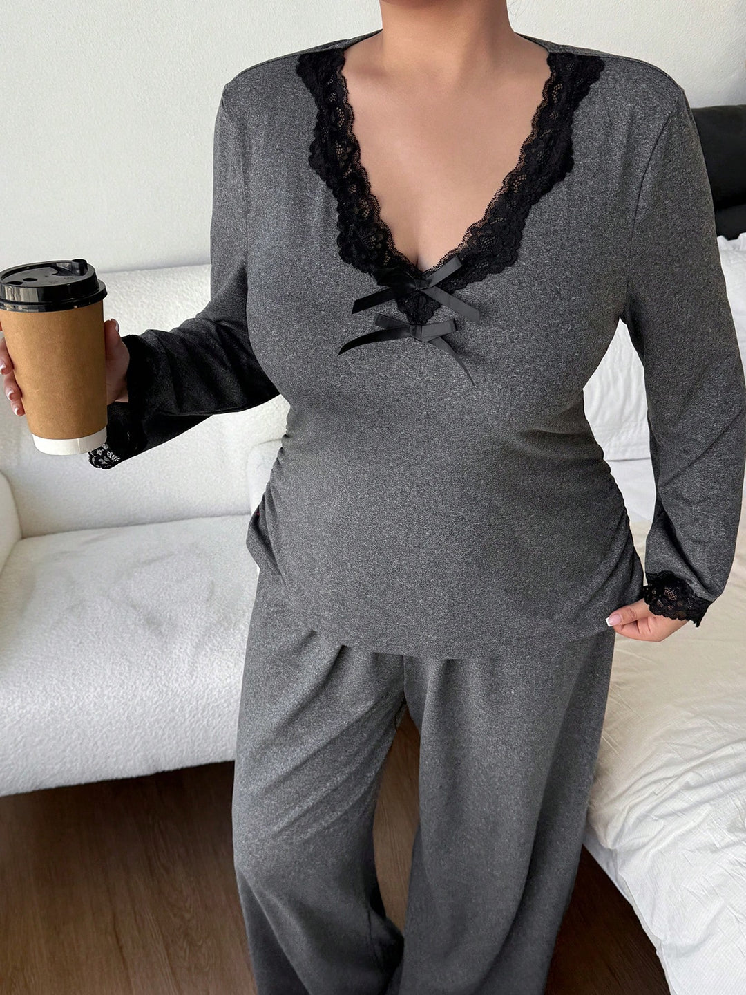 Compleu pijamale Shein Curve+, gri