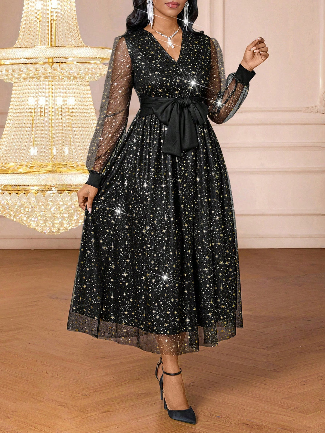 SHEIN midi ruha, fekete