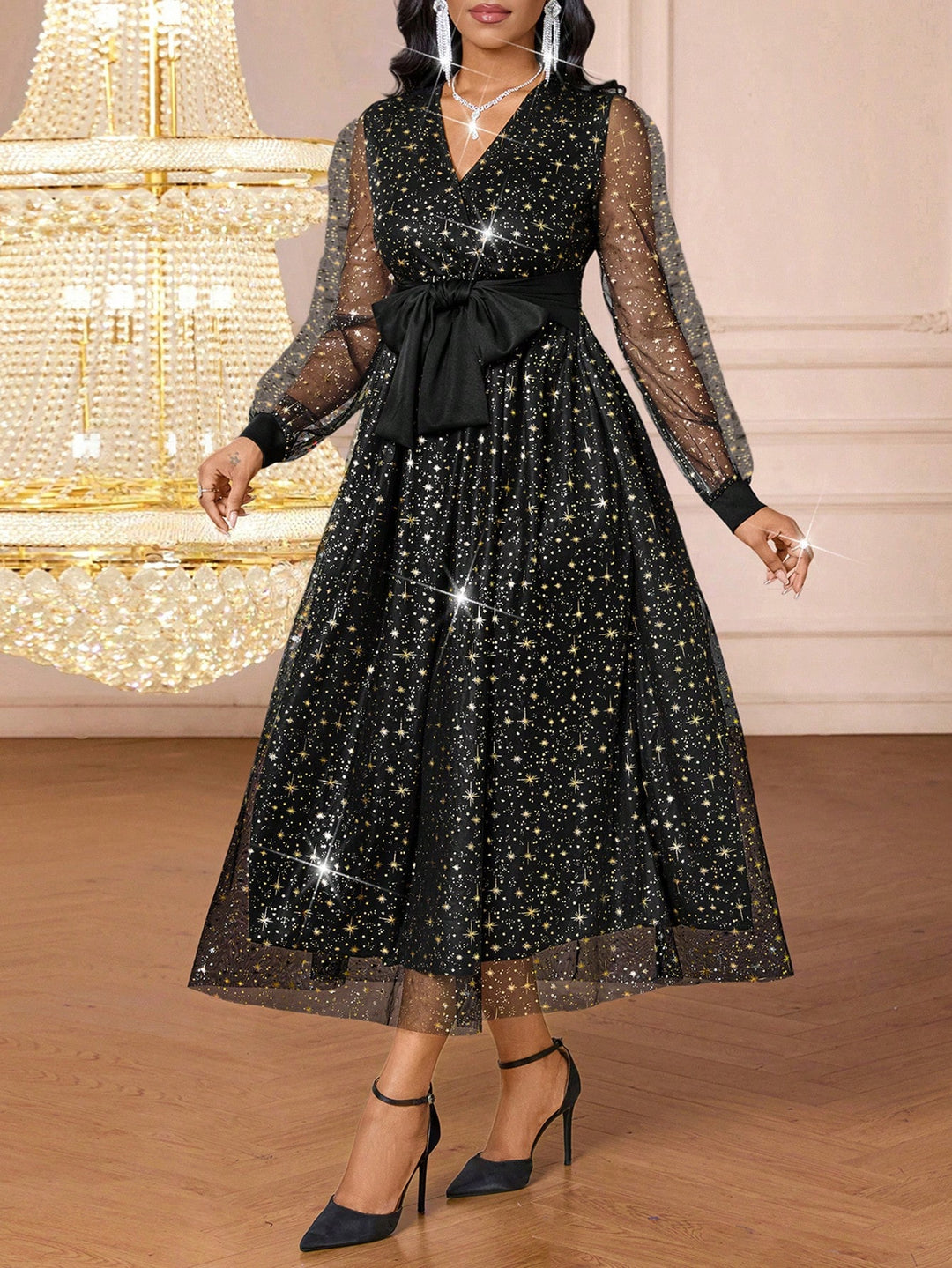 SHEIN midi ruha, fekete