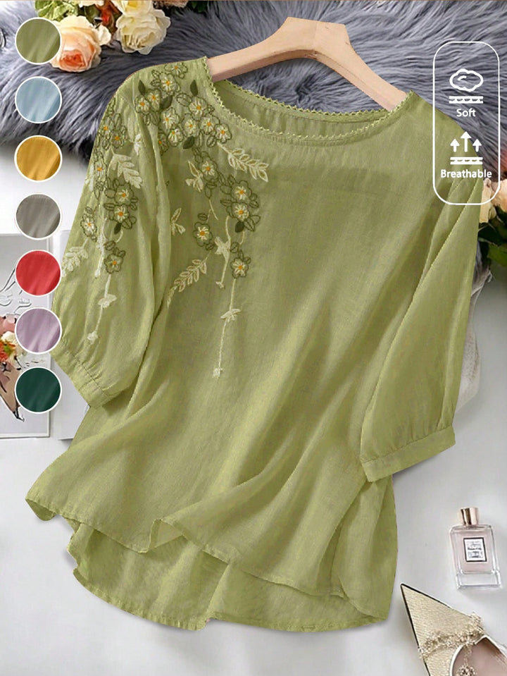 Cămașă brodată SHEIN, verde