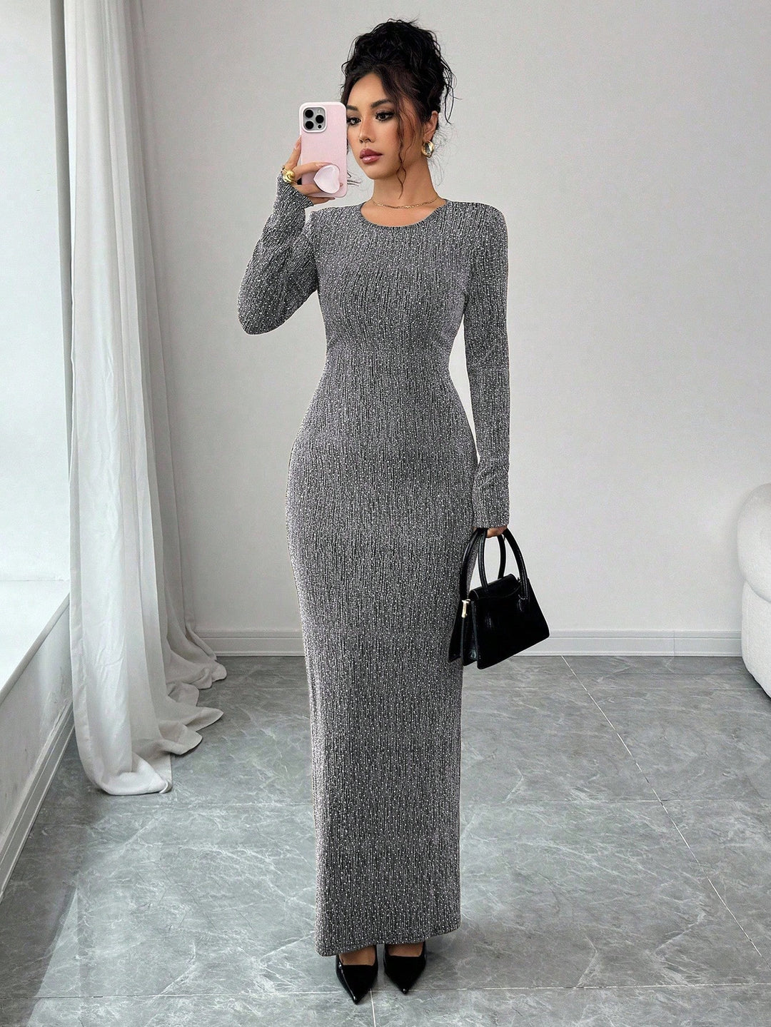 Rochie maxi SHEIN, argintiu