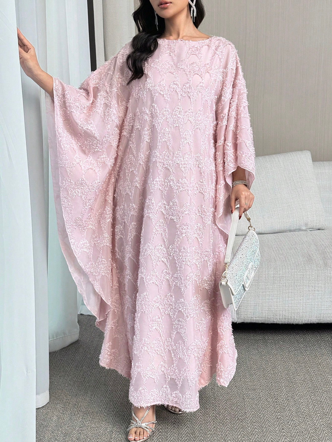Set caftan și jalabiya SHEIN, roz