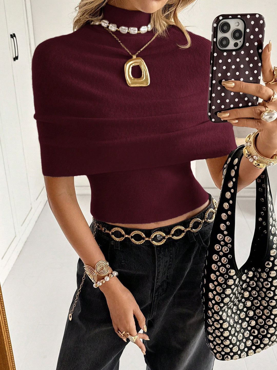 Bluza tricotată SHEIN, vișiniu