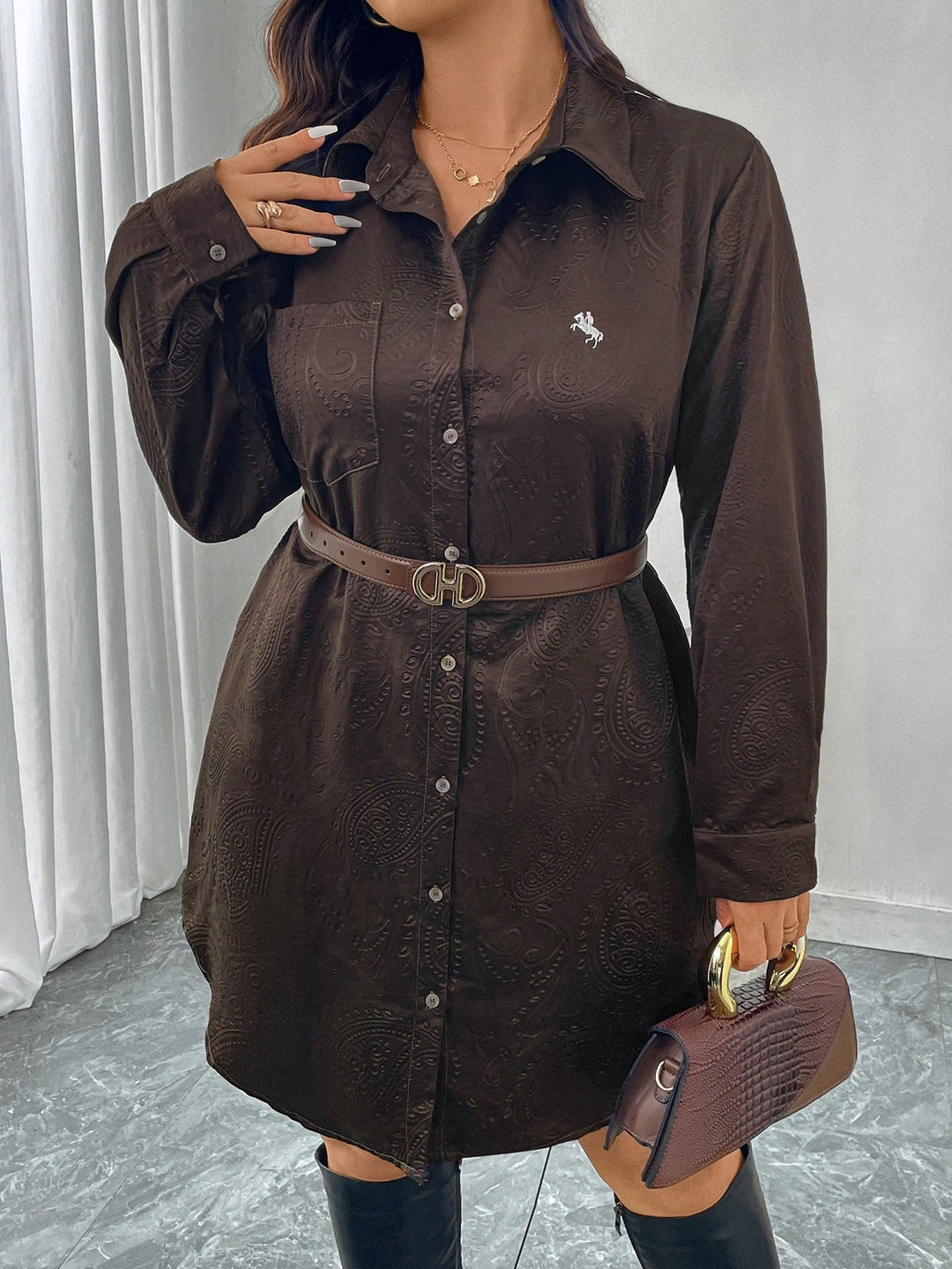 Shein Curve+ miniruha, barna