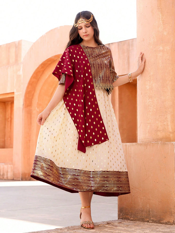 Abaya szett, SHEIN, burgundi