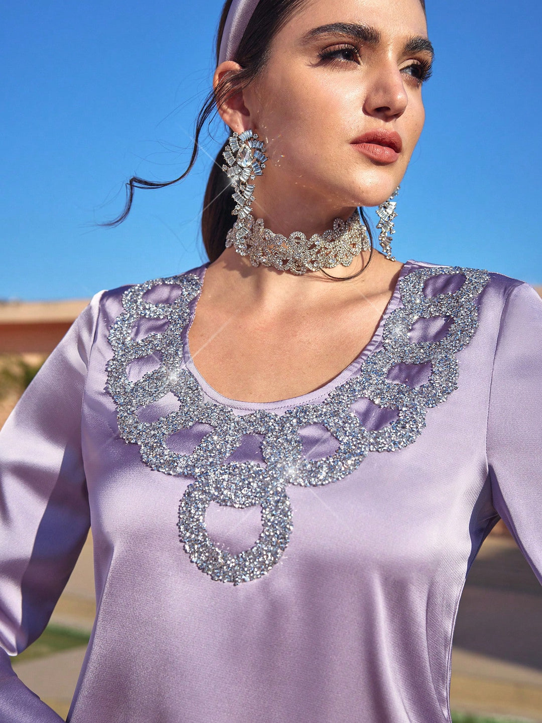 Set caftan și jalabiya SHEIN, mov