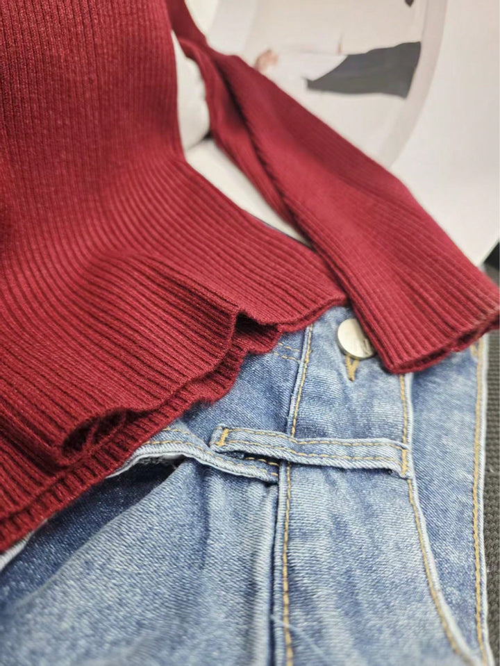 Pulover tip polo tricotat SHEIN, vișiniu