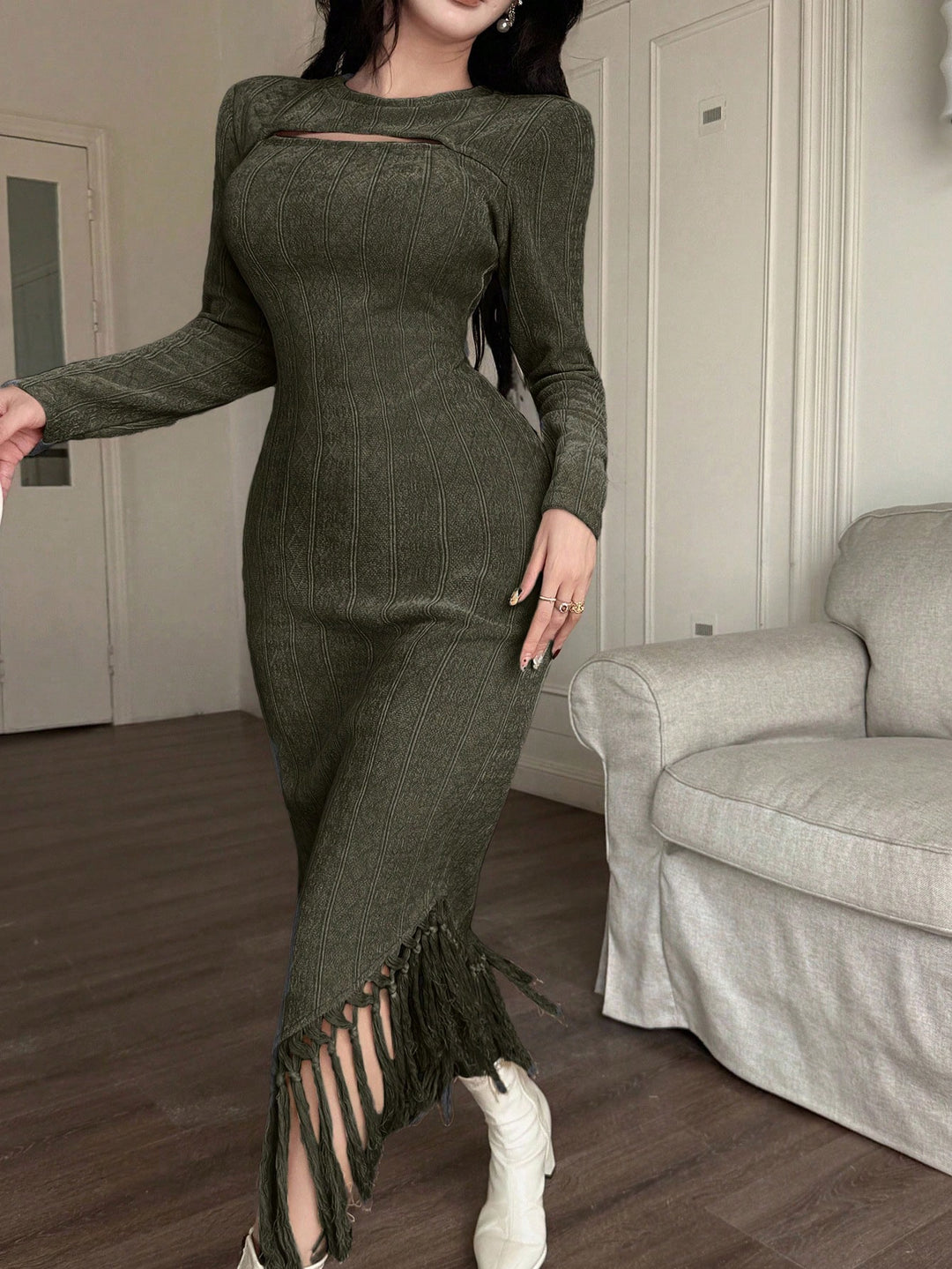 Rochie maxi SHEIN, kaki