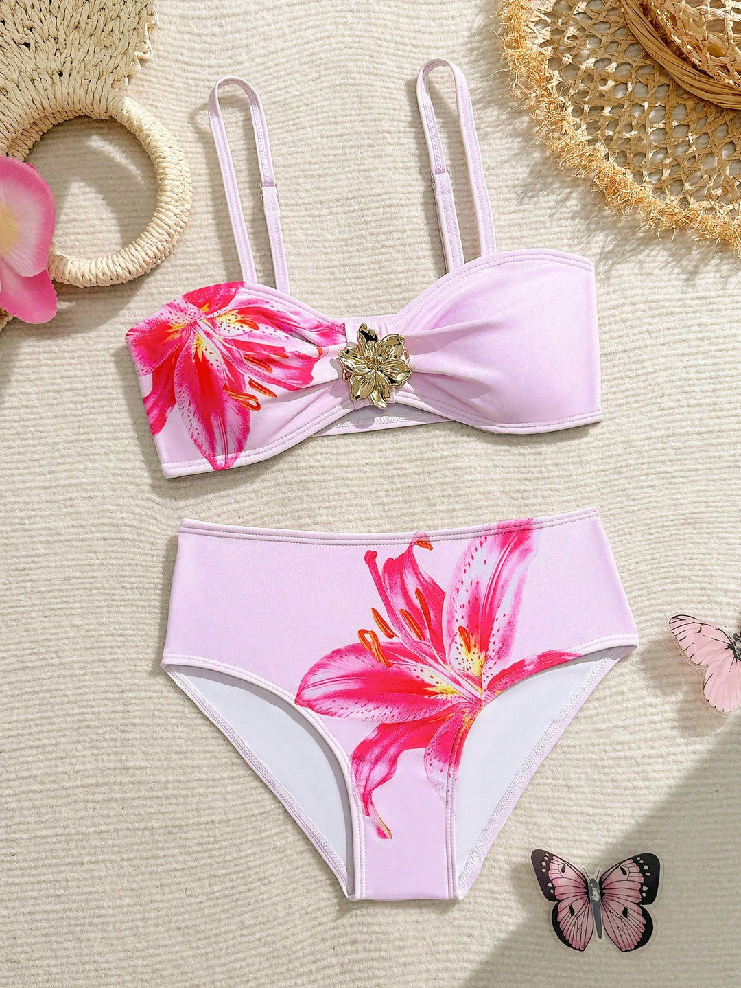 SHEIN bikinifelső és -alsó szett, rózsa