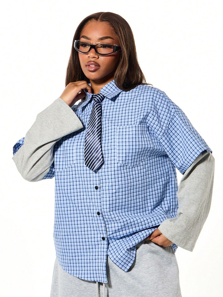 Cămașă oversized SHEIN, albastru
