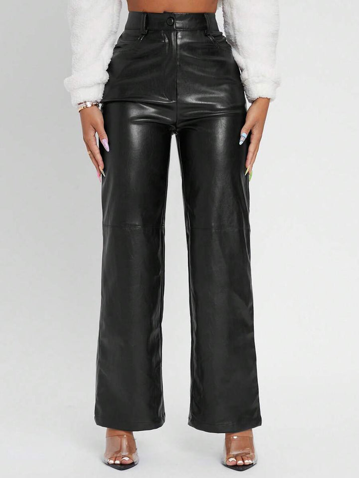 Pantaloni imitație piele Shein, negru