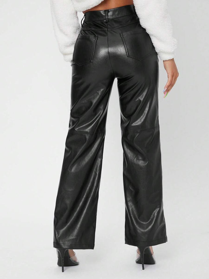 Pantaloni imitație piele Shein, negru