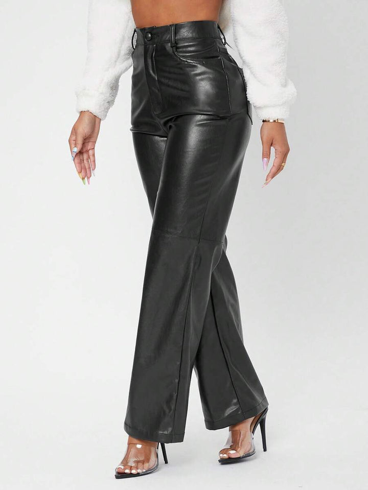 Pantaloni imitație piele Shein, negru