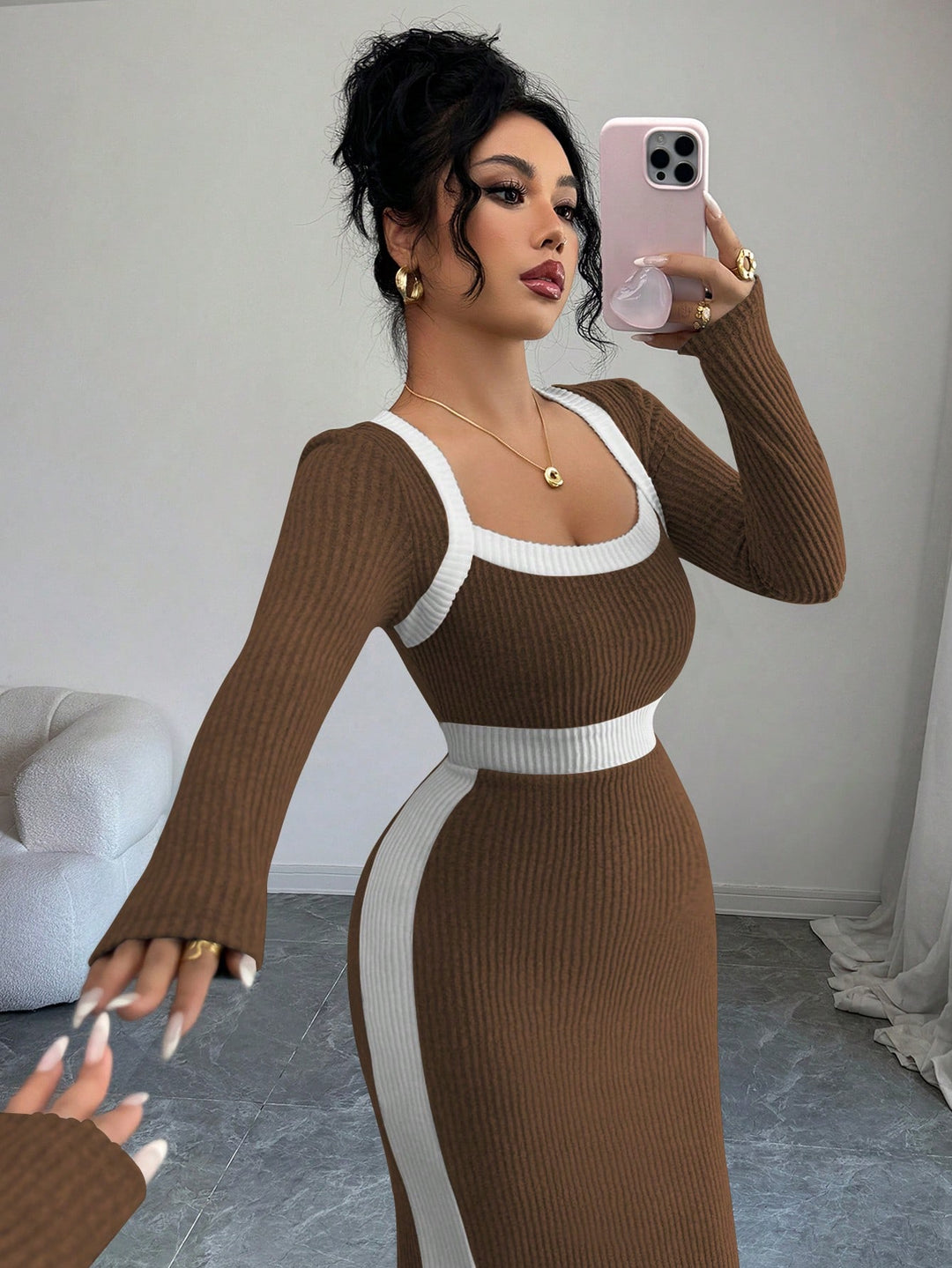 Rochie midi SHEIN, maro