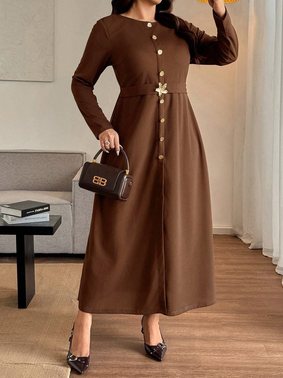 SHEIN maxi ruha, barna