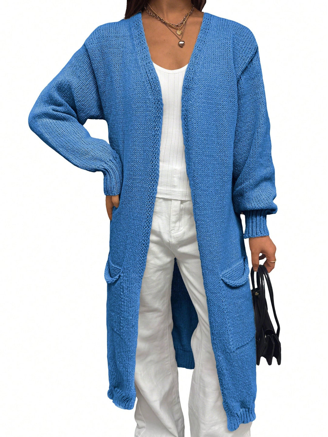 Cardigan lung SHEIN, albastru