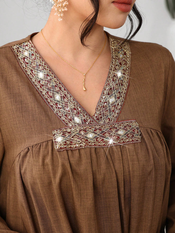 Set caftan și jalabiya SHEIN, maro