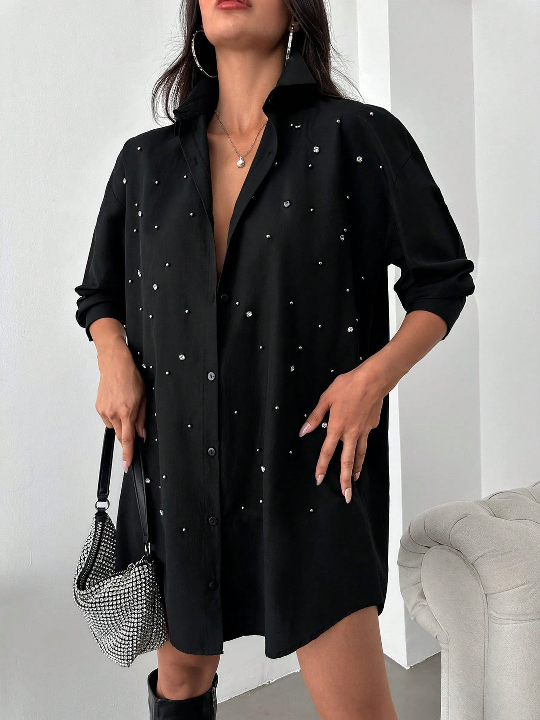 Rochie tip cămașă SHEIN, negru