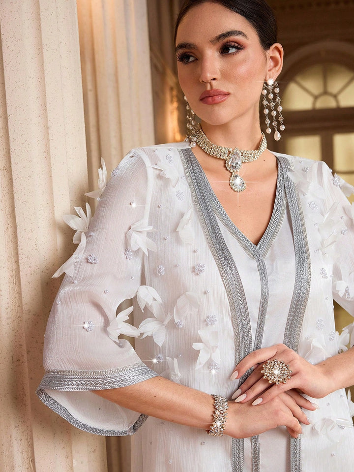Set caftan și jalabiya SHEIN, alb