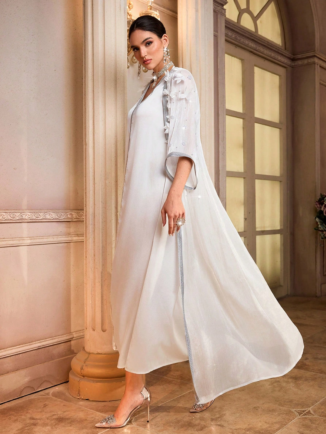 Set caftan și jalabiya SHEIN, alb