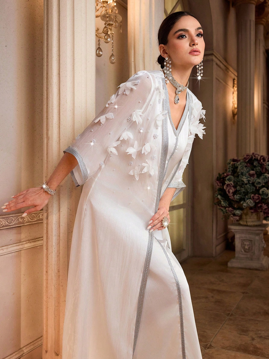 Set caftan și jalabiya SHEIN, alb