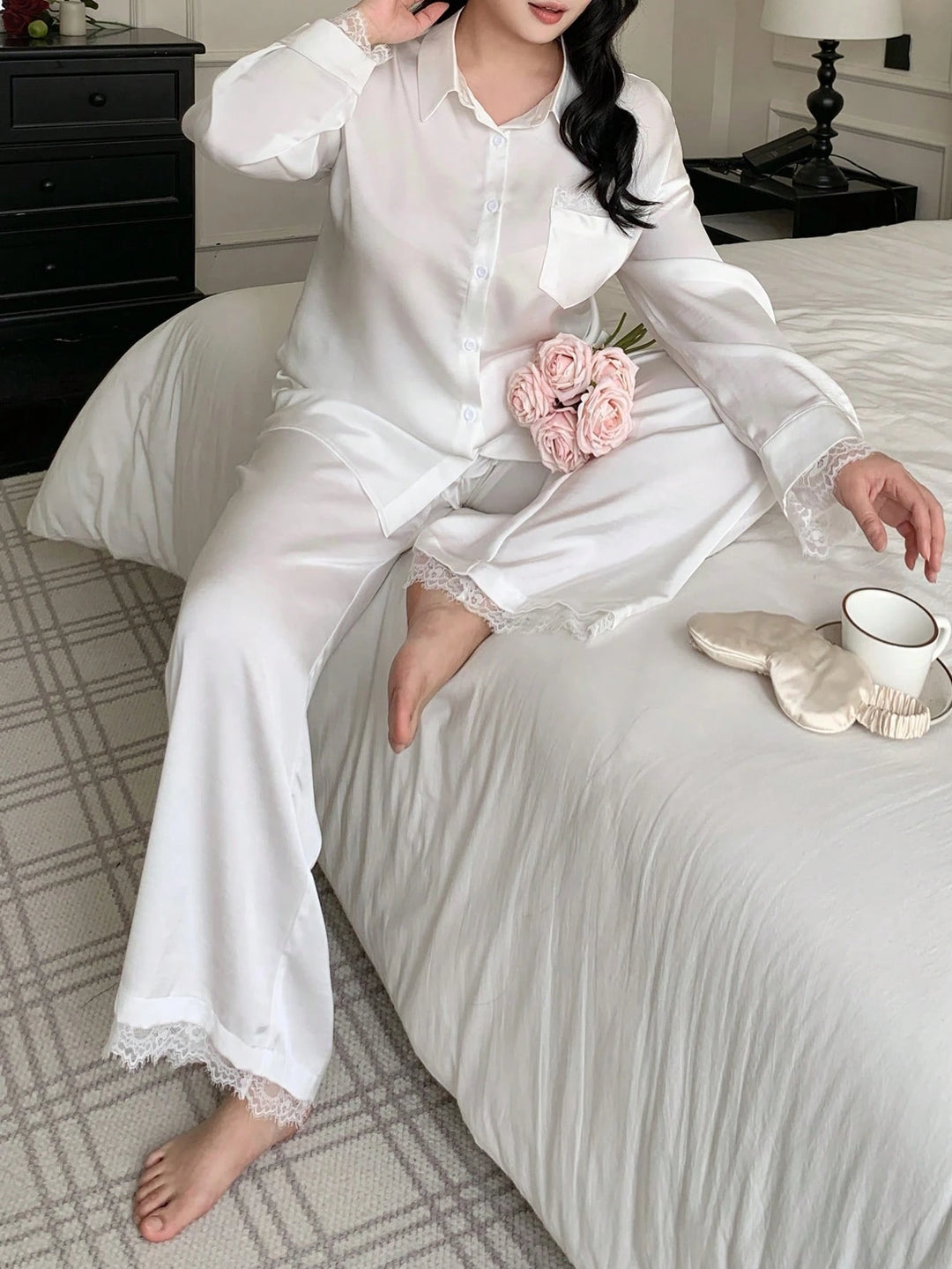 Compleu pijamale SHEIN, alb
