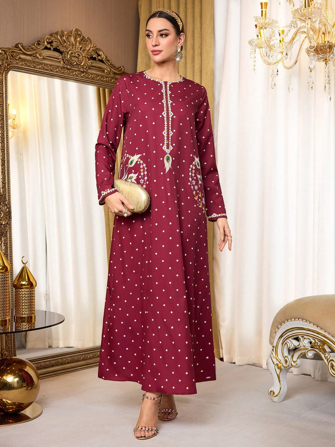 Set caftan și jalabiya SHEIN, vișiniu
