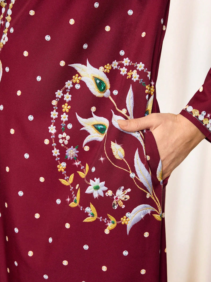 Set caftan și jalabiya SHEIN, vișiniu