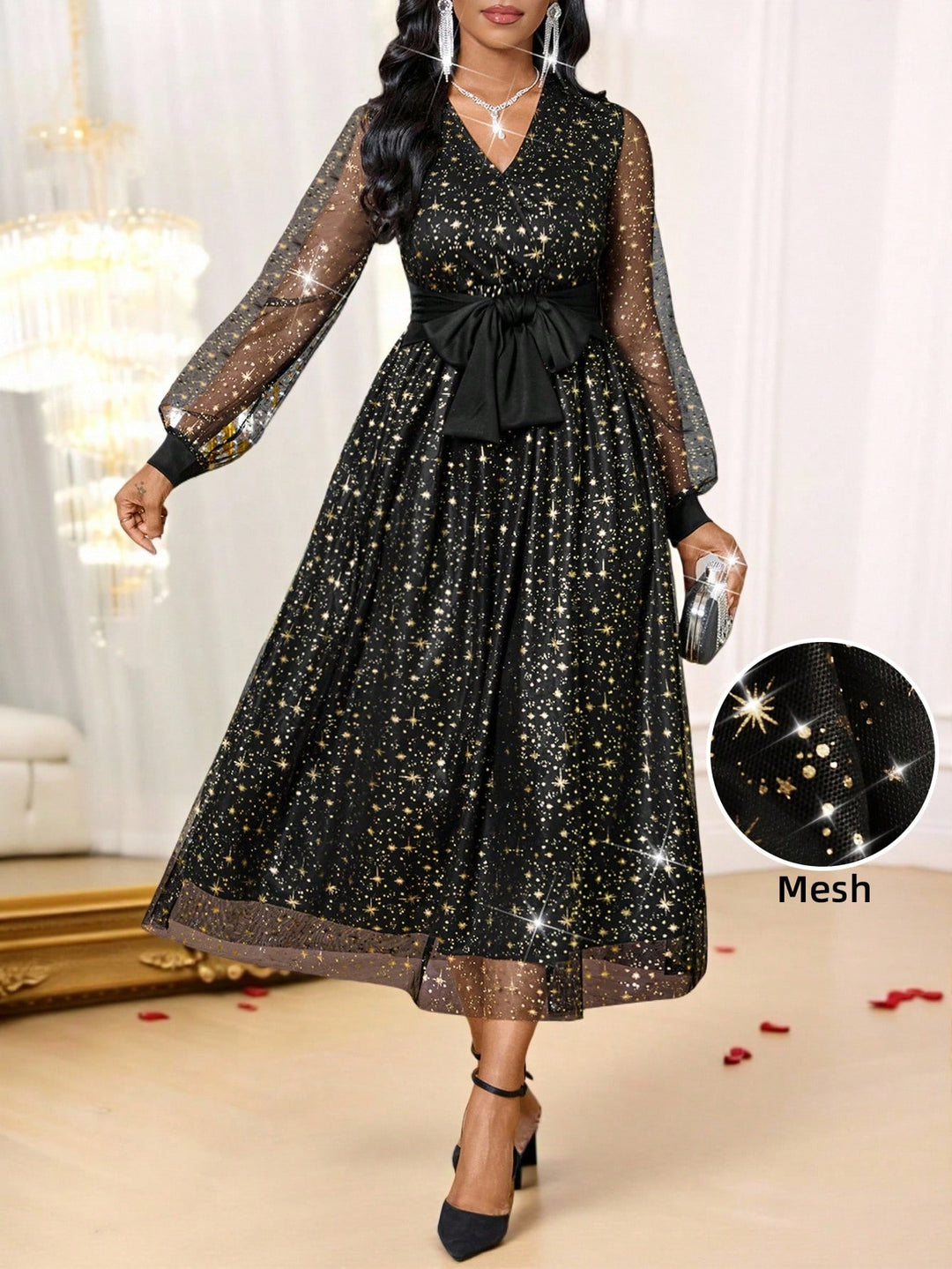 SHEIN midi ruha, fekete
