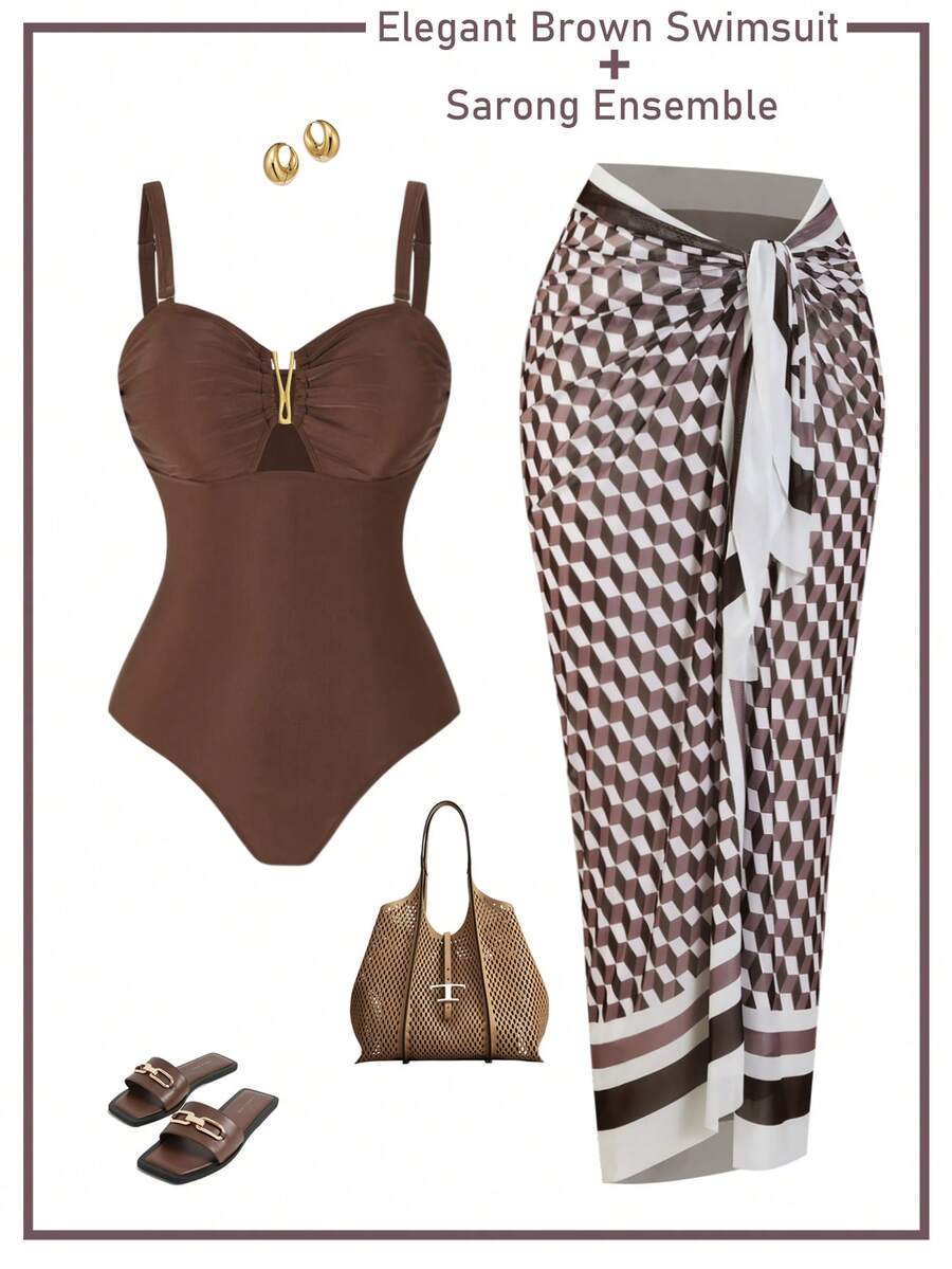 Set costum de baie SHEIN, maro