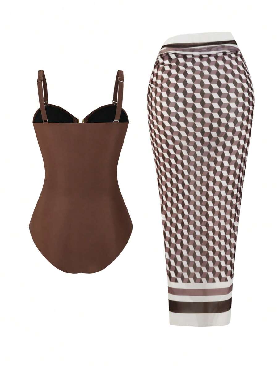Set costum de baie SHEIN, maro