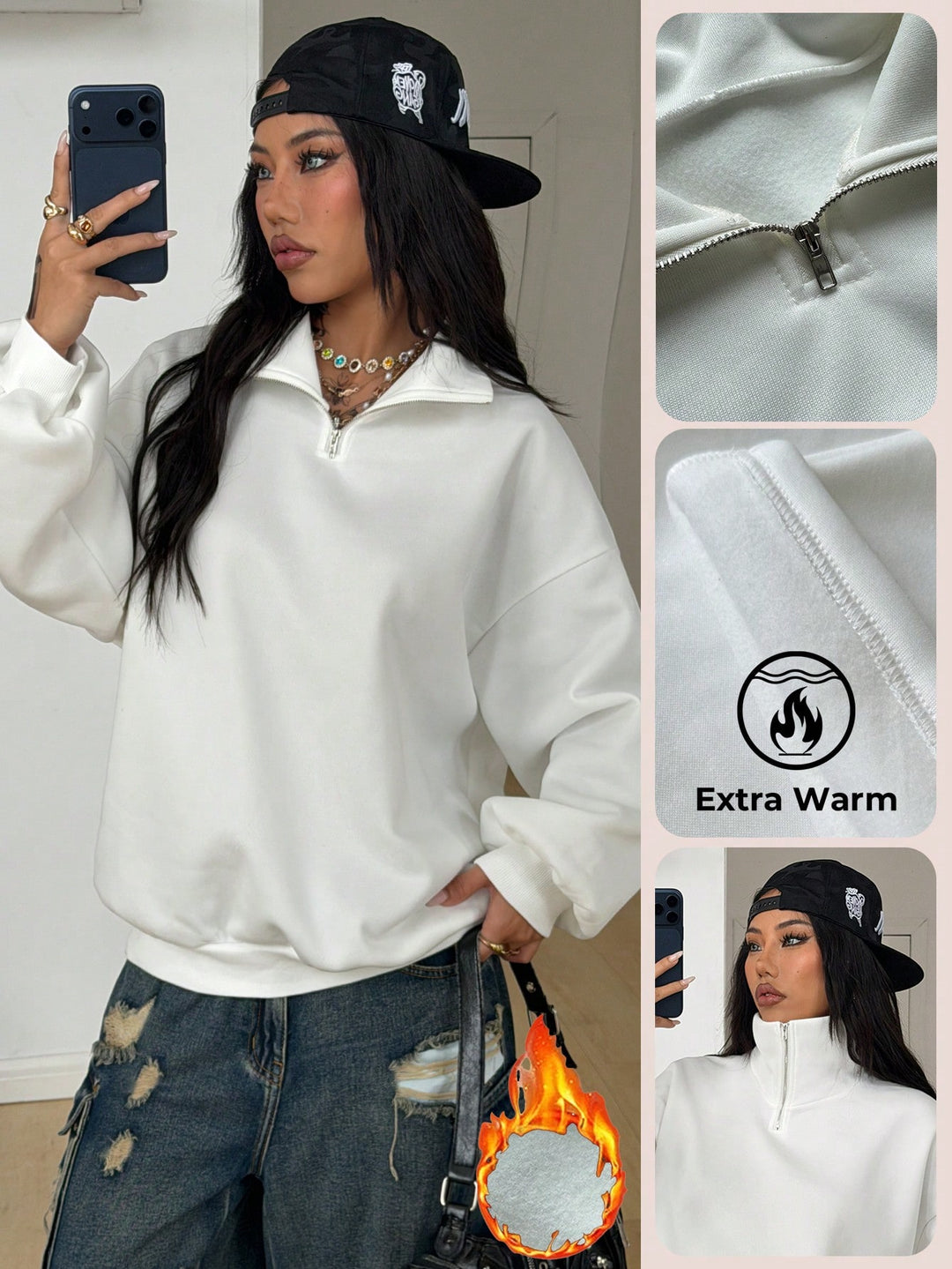 Cipzáras blúz SHEIN, fehér