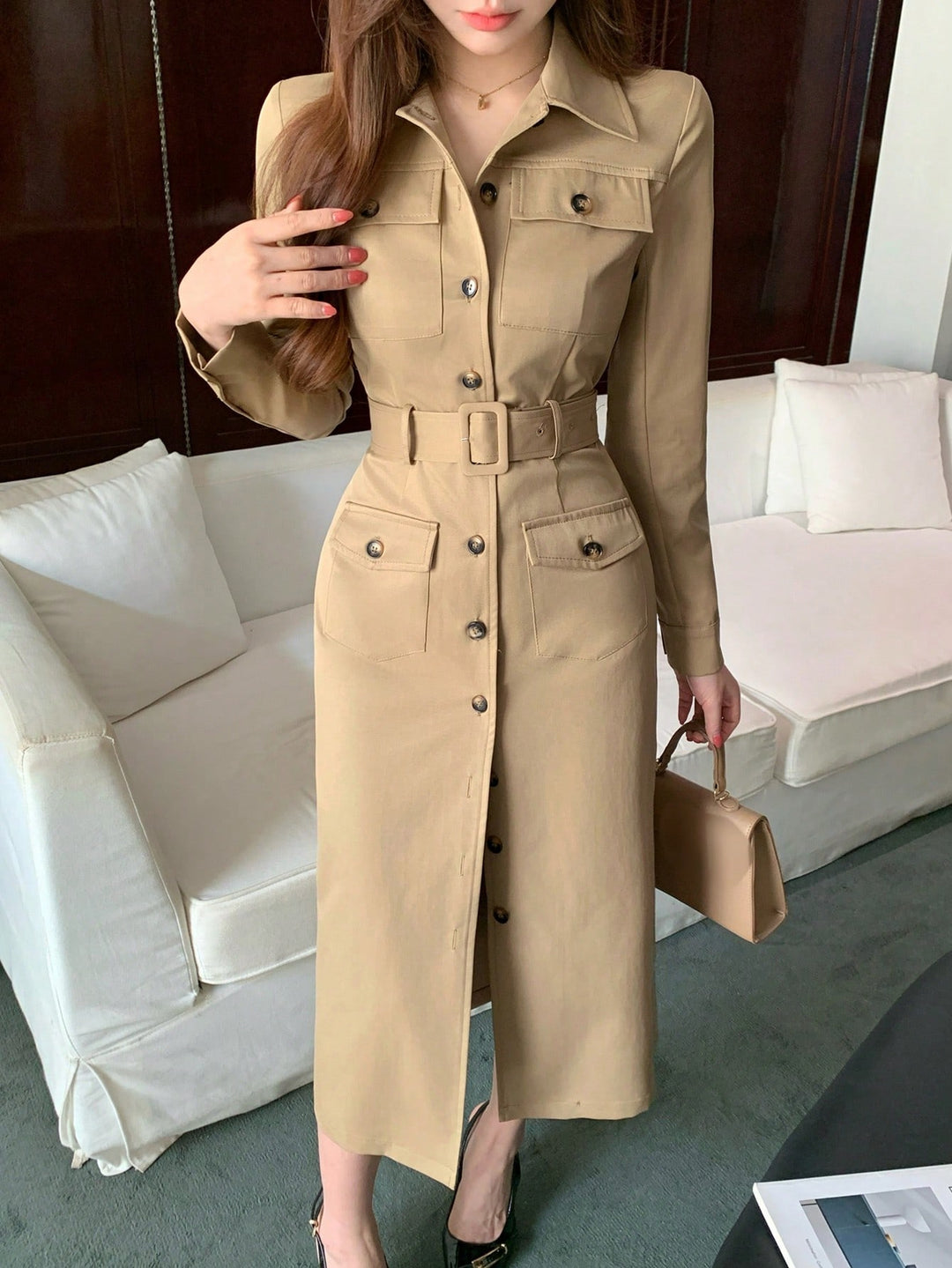 Rochie maxi SHEIN, kaki