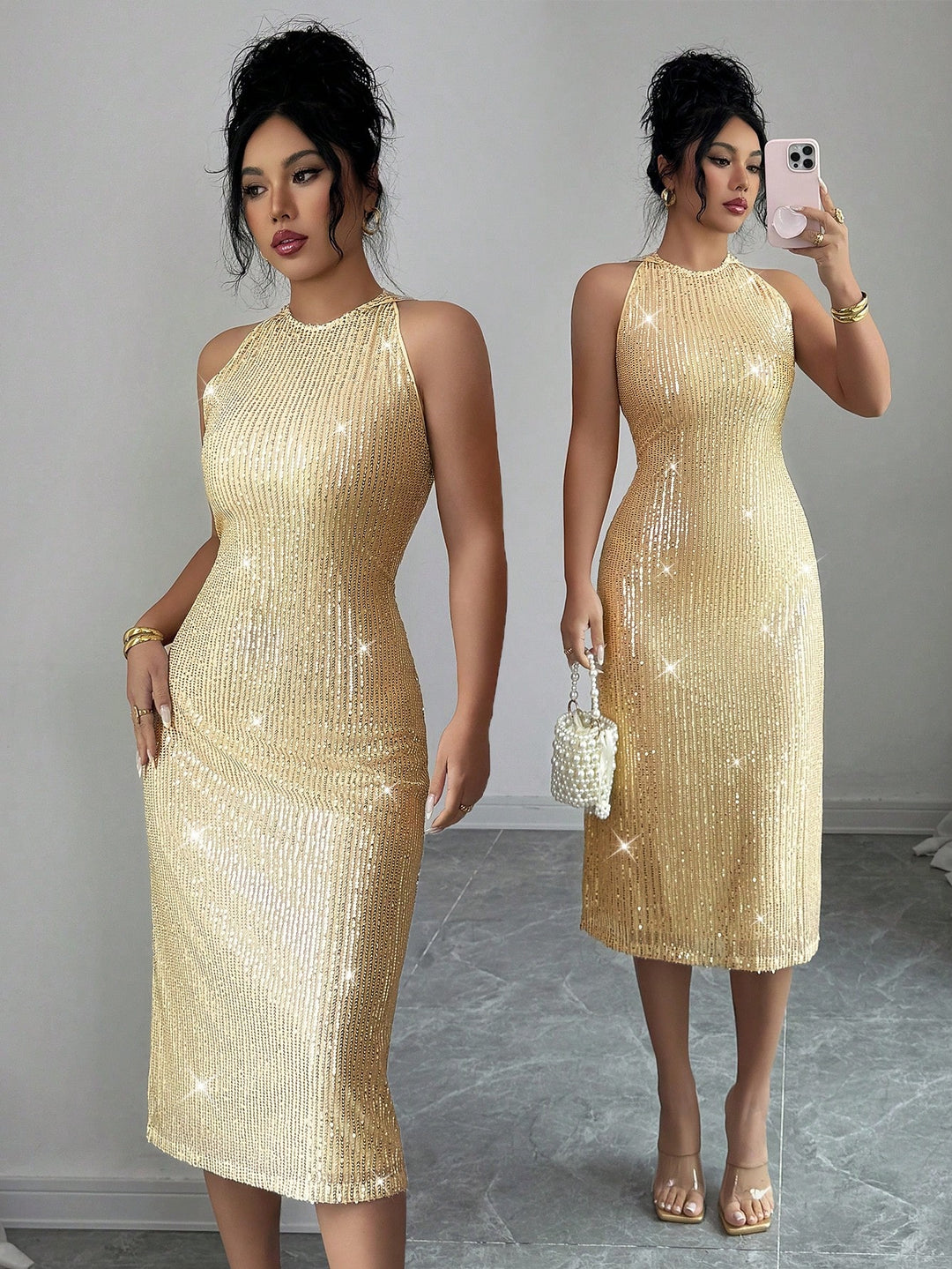 Rochie de ocazie SHEIN, auriu