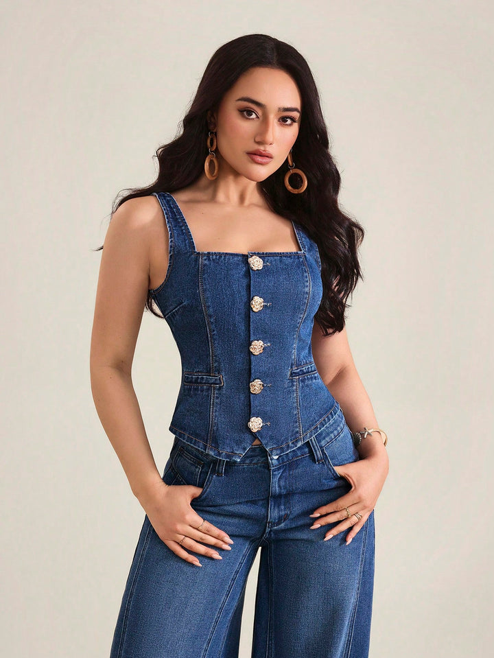 Vesta denim SHEIN, albastru