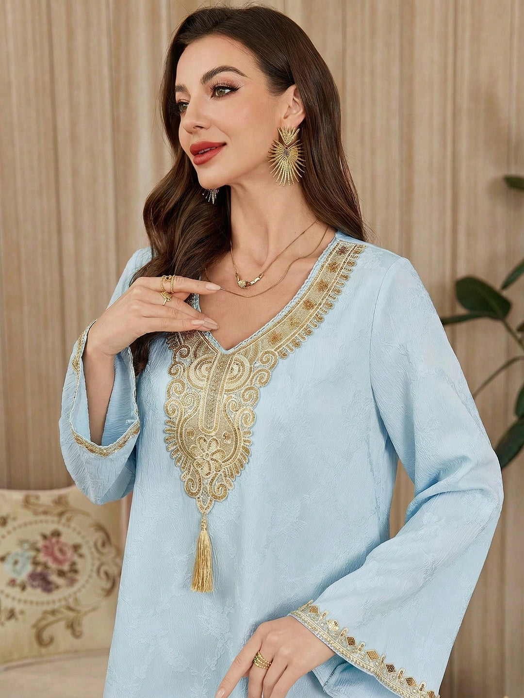 Set caftan și jalabiya SHEIN, albastru