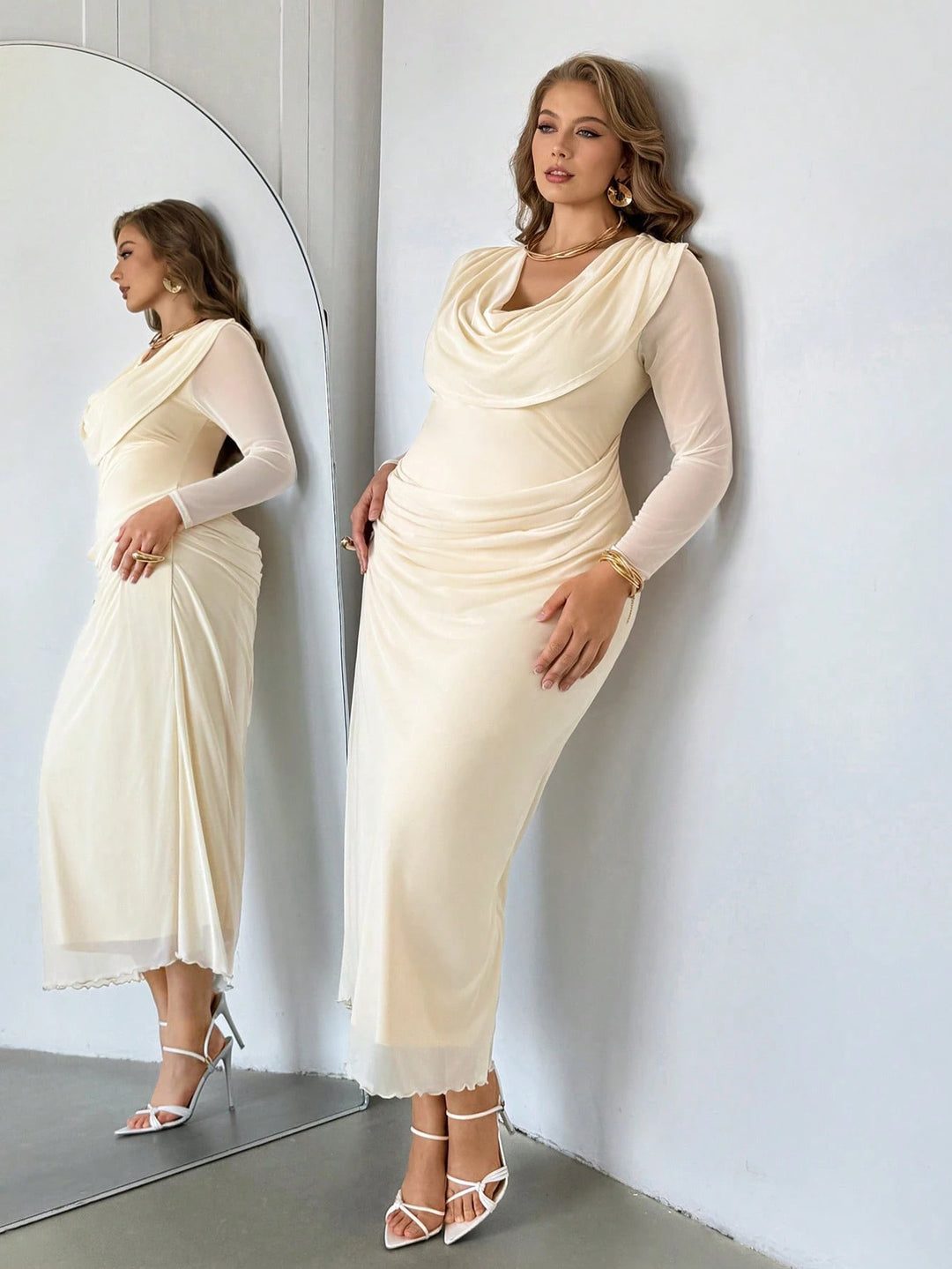 Rochie maxi SHEIN, crem